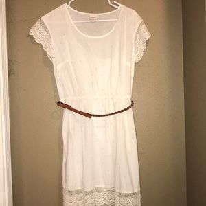 White dress with matching brown belt